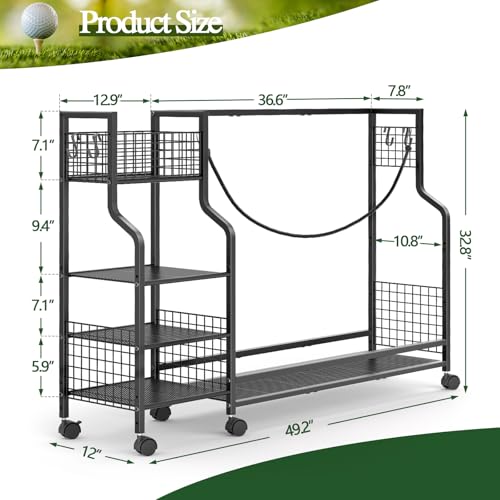 DAOUTIME Golf Bag Storage Rack for Garage – Holds 3 Bags, Wheels, Organizer for Clubs & Accessories