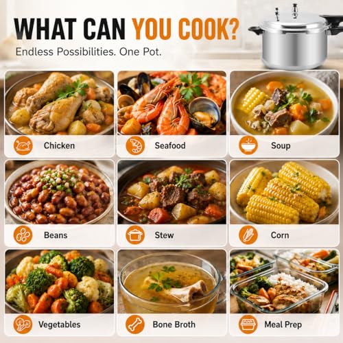 12 Qt Aluminum Pressure Cooker with Steaming Rack for Gas Stove Cooking