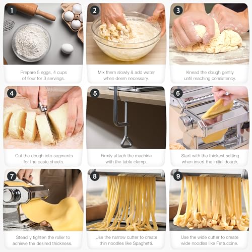 3-in-1 Pasta Maker with Adjustable Thickness & Cutters - Durable Dough Roller Kit