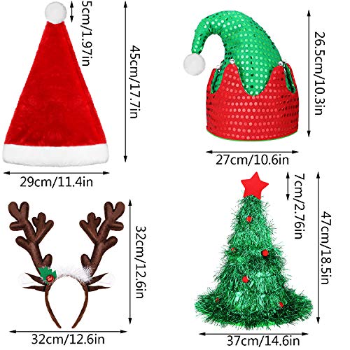 Adult Christmas Hat Set with Santa, Elf, Tree & Reindeer Antler Headband