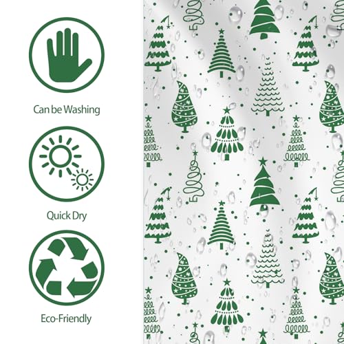 Mocsicka Green Christmas Tree Shower Curtain 72x72 in | Waterproof Polyester Bath Curtain with 12 Hooks