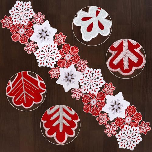 Grelucgo 14x68 Inches Embroidered Snowflake Table Runner for Christmas & Holiday Decor
