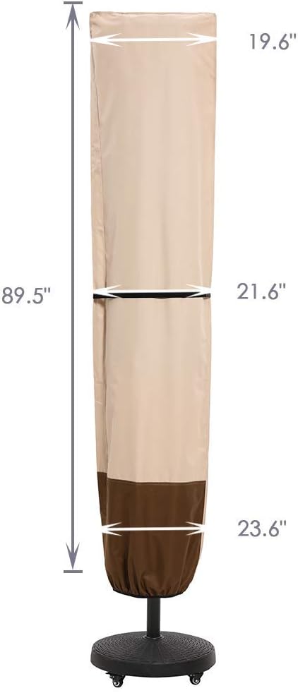 SUPERJARE Patio Umbrella Cover - Waterproof 600D Protection for 7-11 Ft & 15 Ft Double-Sided Umbrellas | Beige & Brown