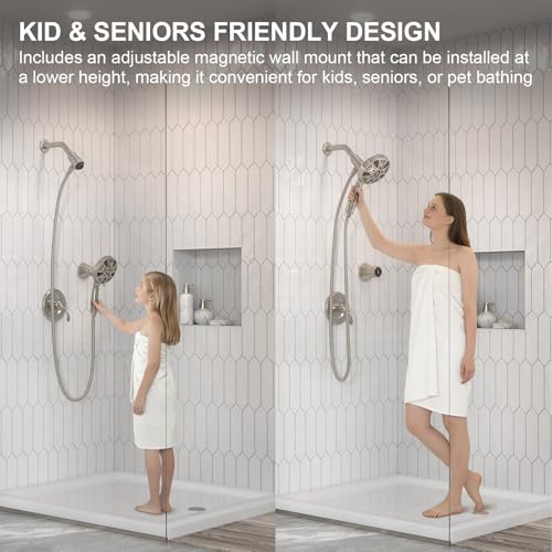 LAVA ODORO Handheld Shower Head with Magnetic Dock in Brushed Nickel, 9 Modes & 72-Inch Hose