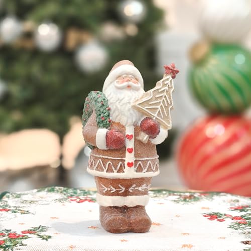 Gingerbread Santa Figurine - Christmas Resin Decor for Holiday Table & Shelf