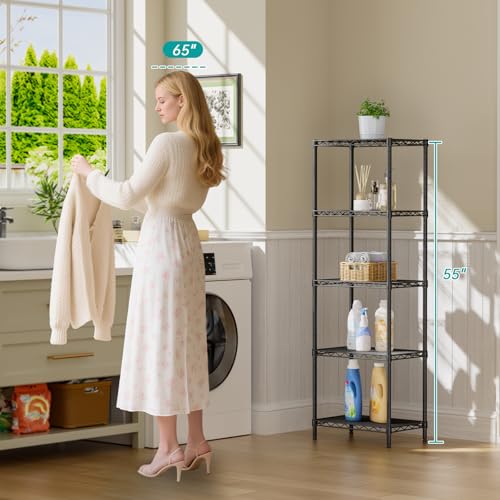 SINGAYE Black 5-Tier Metal Wire Shelving Unit, Adjustable Storage Shelf 10"D x 16"W x 55"H