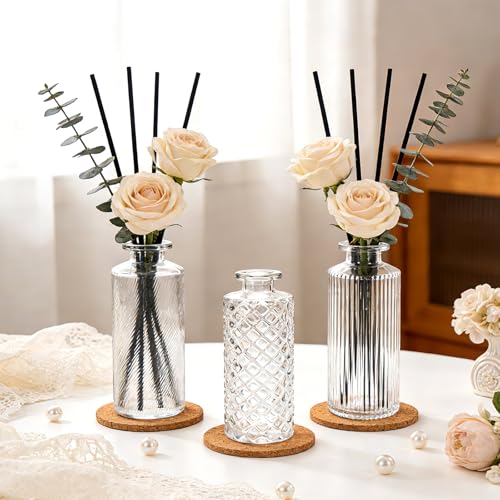 Clear Glass Bud Vases Set of 30 - Small Floral Centerpieces, Textured Designs