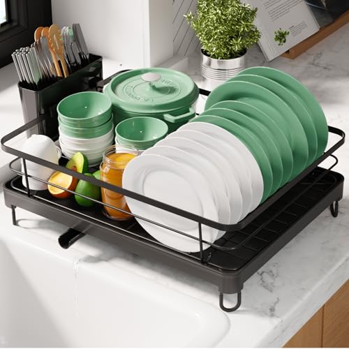 Kitsure Dish Drying Rack for Kitchen Counter - Black, 12.7 x 16.7 Inches, 1 Tier