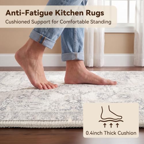 Boho Kitchen Rug Set of 3 - Anti-Fatigue Non-Slip Mats Beige 20"x32" 20"x48" 20"x59"