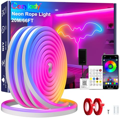 66Ft RGB LED Neon Rope Lights for Indoor & Outdoor Home Decor - App & Remote Control