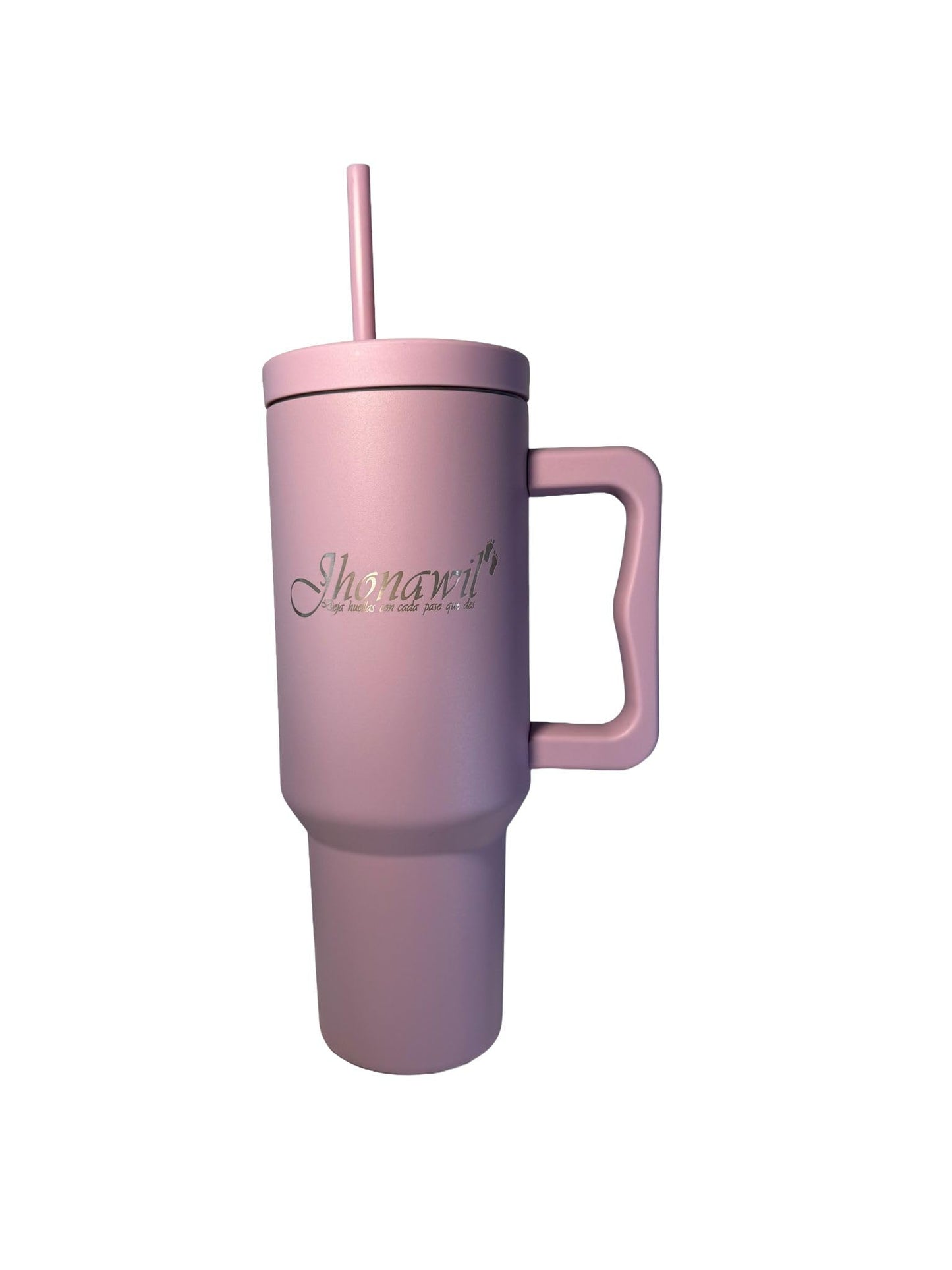 Jhonawil 40 Oz Tumbler with Handle and Straw Lid Cup Holder Friendly Insulated Stainless Steel Travel Mug with Spanish Slogan (Purple)