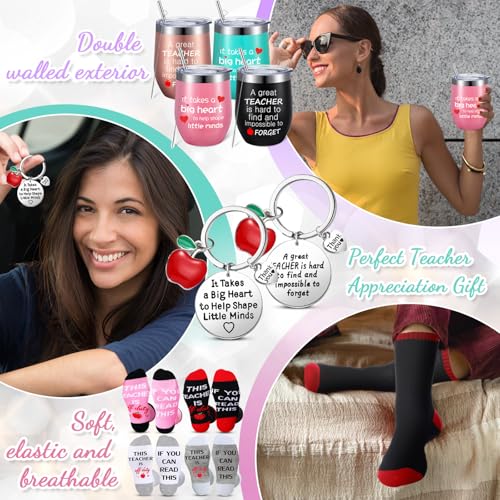 Geiserailie 16 Pcs Christmas Teacher Appreciation Gifts Set Wine Tumblers Socks Bracelets Keychains