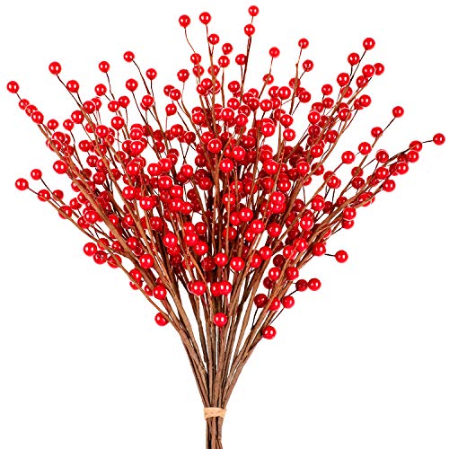 Whaline Christmas Red Berry Twig Stem, 12 Pack Artificial Burgundy