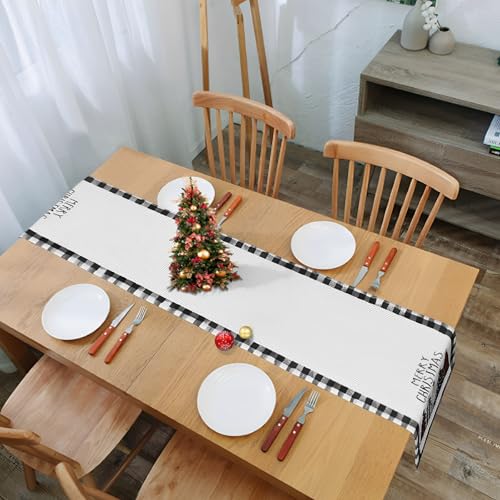 CHAIYA 13x72 Inch Christmas Table Runner Black & White Buffalo Check Holiday Decor
