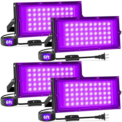 50W Black Lights 4 Pack IP66 Waterproof with Switch & Plug - Party & Glow Lighting