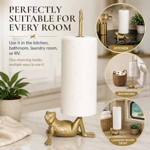 WallCharmers Gold Frog Paper Towel Holder & Metal Toilet Stand