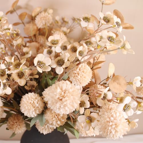 RyddeligHome Beige Silk Flower Arrangement with Wax & Kiku - Large Table Centerpiece