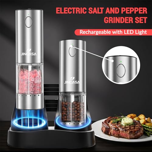Electric Salt and Pepper Grinder Set with Charging Base, 2 Pack