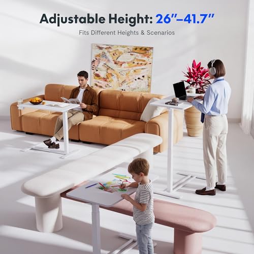 White Pneumatic Height-Adjustable Overbed Table with Wheels - FLEXISPOT H7, Small