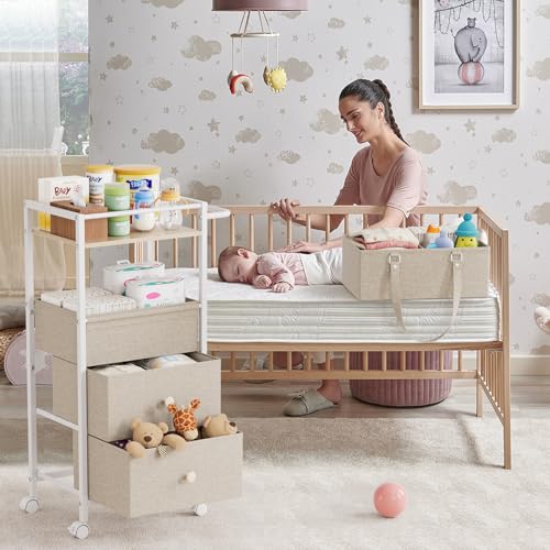 3-in-1 Baby Diaper Caddy Organizer Cart with Drawers - Off White