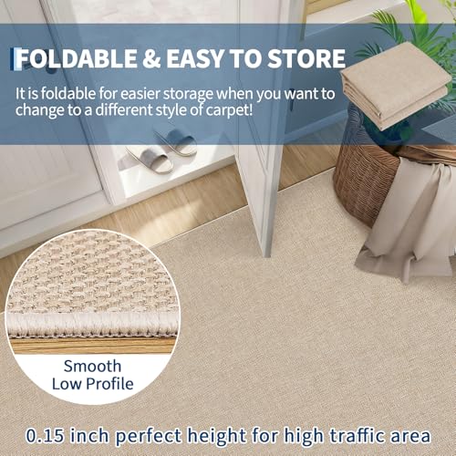 Garvee Modern Washable Solid Rug 8x10 ft Tan for Living Room - Non-Slip, Low-Pile Area Rug