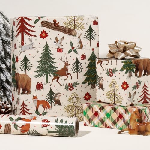 LaRibbons Forest Animals Reversible Christmas Wrapping Paper 17" x 33 ft