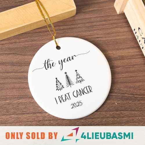 The Year I Beat Cancer Ornament 2025, Double-Sided Print Christmas Ceramic Ornament For Cancer Survivor - Breast Cancer Survivor Gifts, Cancer Free Gifts, Cancer Survivor Gifts For Woman, Man, Him, Her