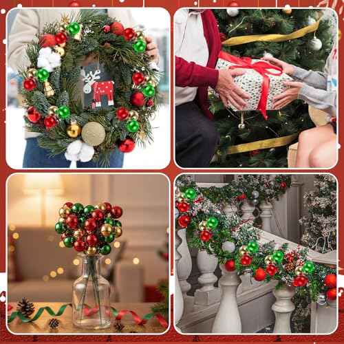 7.9 Inch Christmas Tree Picks - 12 Set Christmas Ball Ornaments Red, Green, Gold Xmas Balls Ornaments Decorations for Xmas Tree Vase Fillers Wreath Crafts Garland Holiday Home Decor