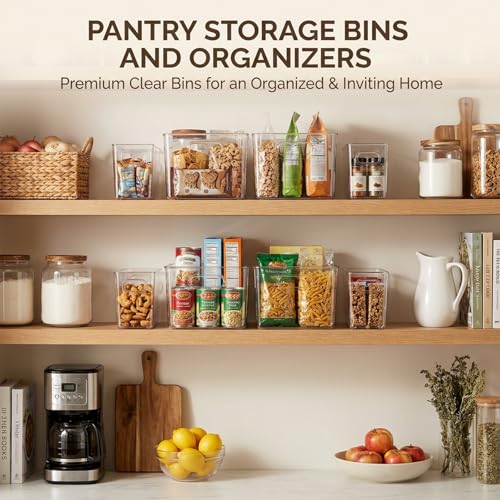 MOONEDGE 8 Pack Clear Plastic Storage Bins - 11x8x6in Large & Narrow Modular Organizer System