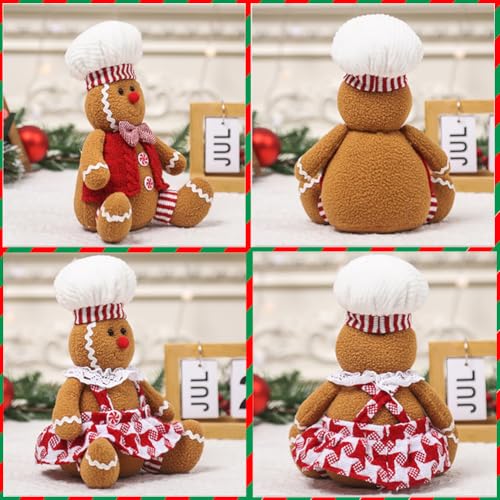 Adorable Christmas Gingerbread Man Plush Toy-9.4in Gingerbread Shape Stuffed Animal,Gingerbread Plush Doll for Christmas Tree Topper Xmas Party Decor (boy+Girl)