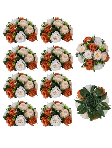 BLOSMON Flower Balls Wedding Centerpieces - Terracotta, 10 Pcs, Fake Roses, 3 Colors