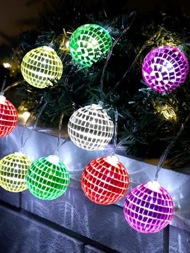 BBTO Christmas LED Disco Ball String Lights 1.57 Inch Mixed Colors Party Decor