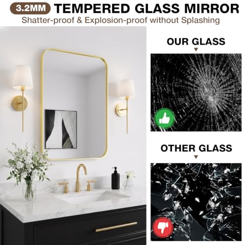 Gold Bathroom Mirror 24x36 Inch Rectangle Vanity Mirror Over Sink - Brushed Finish - Variation of THIS listing