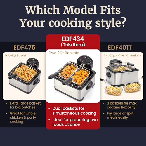 Elite Gourmet 4.5 Qt Deep Fryer with Dual 2-Quart Baskets - Stainless Steel & Black Variation