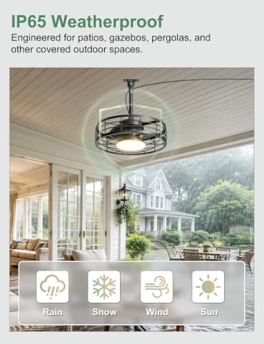 Black 16-inch Outdoor Ceiling Fan with Light & Plug-in Cord for Gazebos