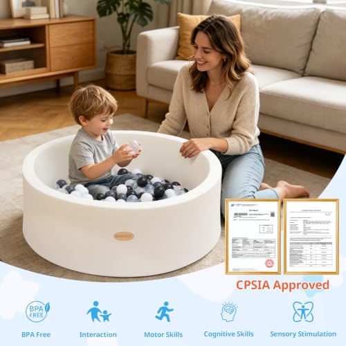 Baby Foam Ball Pit 35.4 Inch with Memory Foam Sides for Toddlers - White