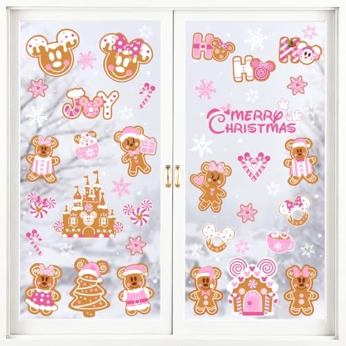 Mouse Pink Christmas Decorations 7 Sheet Gingerbread Window Clings