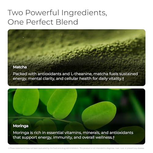 Organic Matcha and Moringa Green Tea Powder – Instant Superfood Blend, 30 Servings