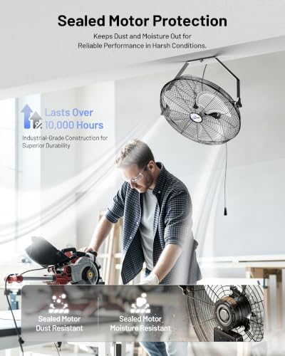 iLiving 20 Inch Wall Mount Fan - High Velocity 4750 CFM, 3-Speed Industrial Metal Fan with 360° Tilt