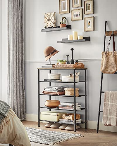 VASAGLE 5-Tier Shoe Rack - Rustic Brown & Black Steel Frame, Holds 12-16 Pairs