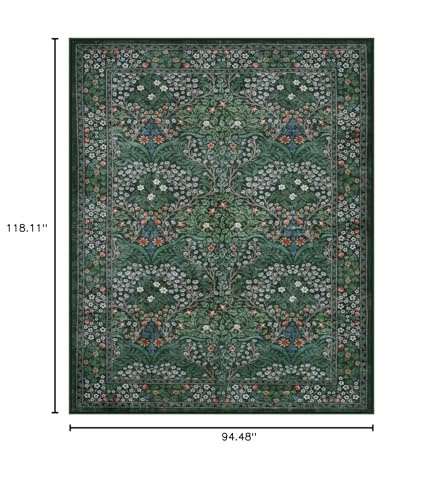 Dark Green Area Rug 8x10 - Washable Faux Wool Floral Pattern for Living Room - Variation of THIS listing