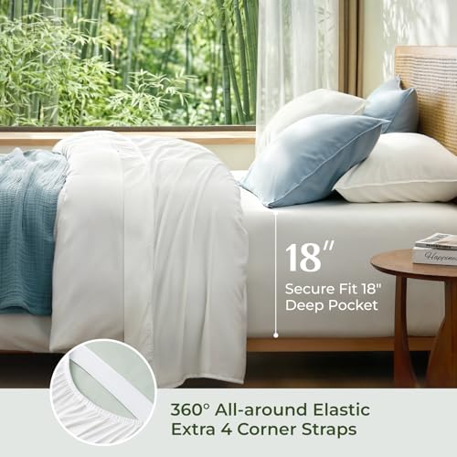 Bamboo Viscose Sheet Set - Queen Size, 4 Pieces, White, Cooling & Breathable