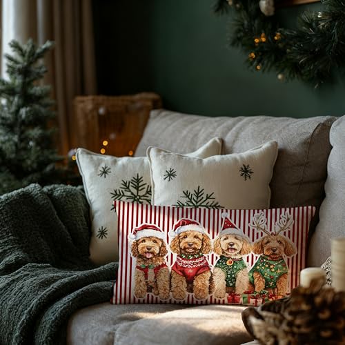 DAYOUER Christmas Goldendoodle Pillow Cover 12x20 Multicolor 01, 18x18 Accent