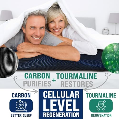 ECOHEAL Queen Wide Tourmaline Grounding Mat for Bed 59”x54” with Sleep Mask & 15ft Cord