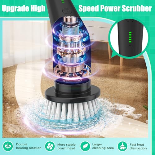 Electric Spin Scrubber Cordless Power Cleaning Brush with Long Handle - White