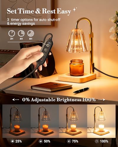 Amber Candle Warmer Lamp with Timer & Adjustable Height - Flameless for Yankee Candles
