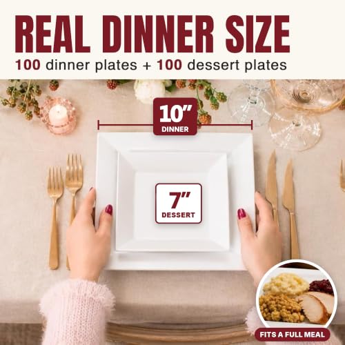 White Square Disposable Plastic Plates 200 Pack for Parties & Events