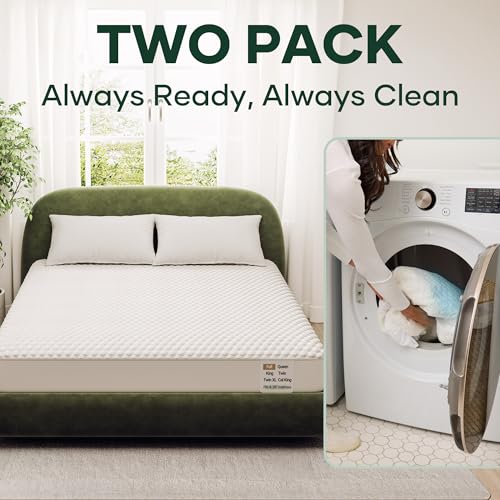 OhGeni Waterproof Twin Mattress Protector 2-Pack with Deep Pockets, White