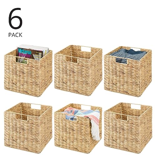 Woven Storage Baskets for Cubby Shelves - 6 Pack Natural Hyacinth Organizers with Handles