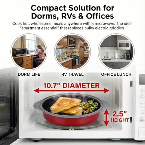 Microwave Frying Pan Skillet Grill & Crisper Pan with Lid - Non-Stick, Versatile Cooking
